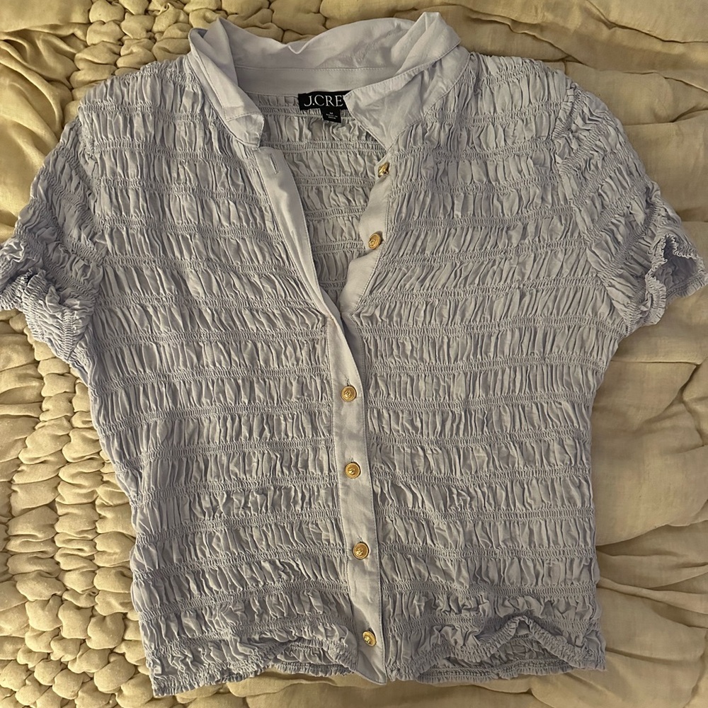 J. Crew Purple Smocked Button Down Shirt with Mandarin Collar